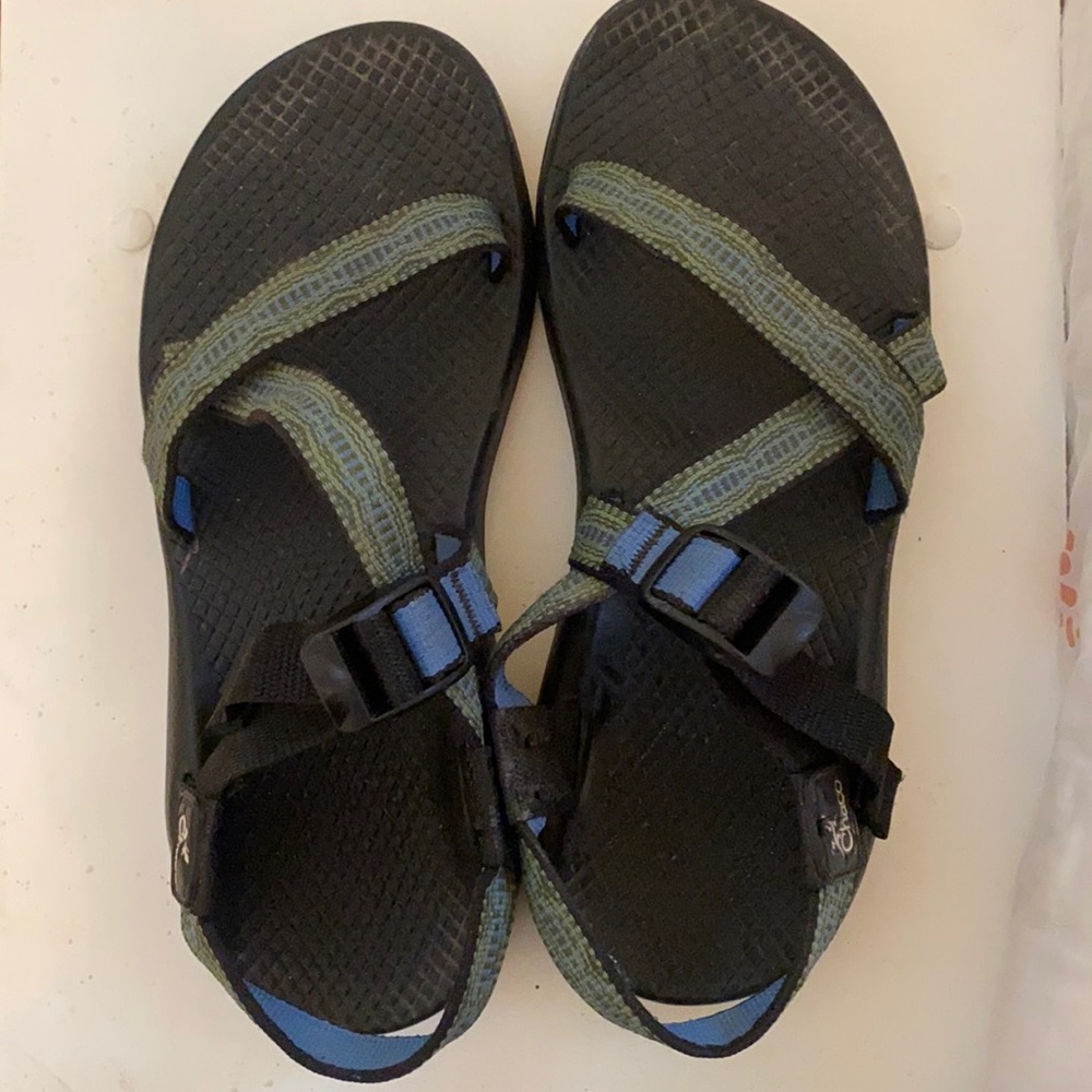 Green and Blue Chaco Sandals